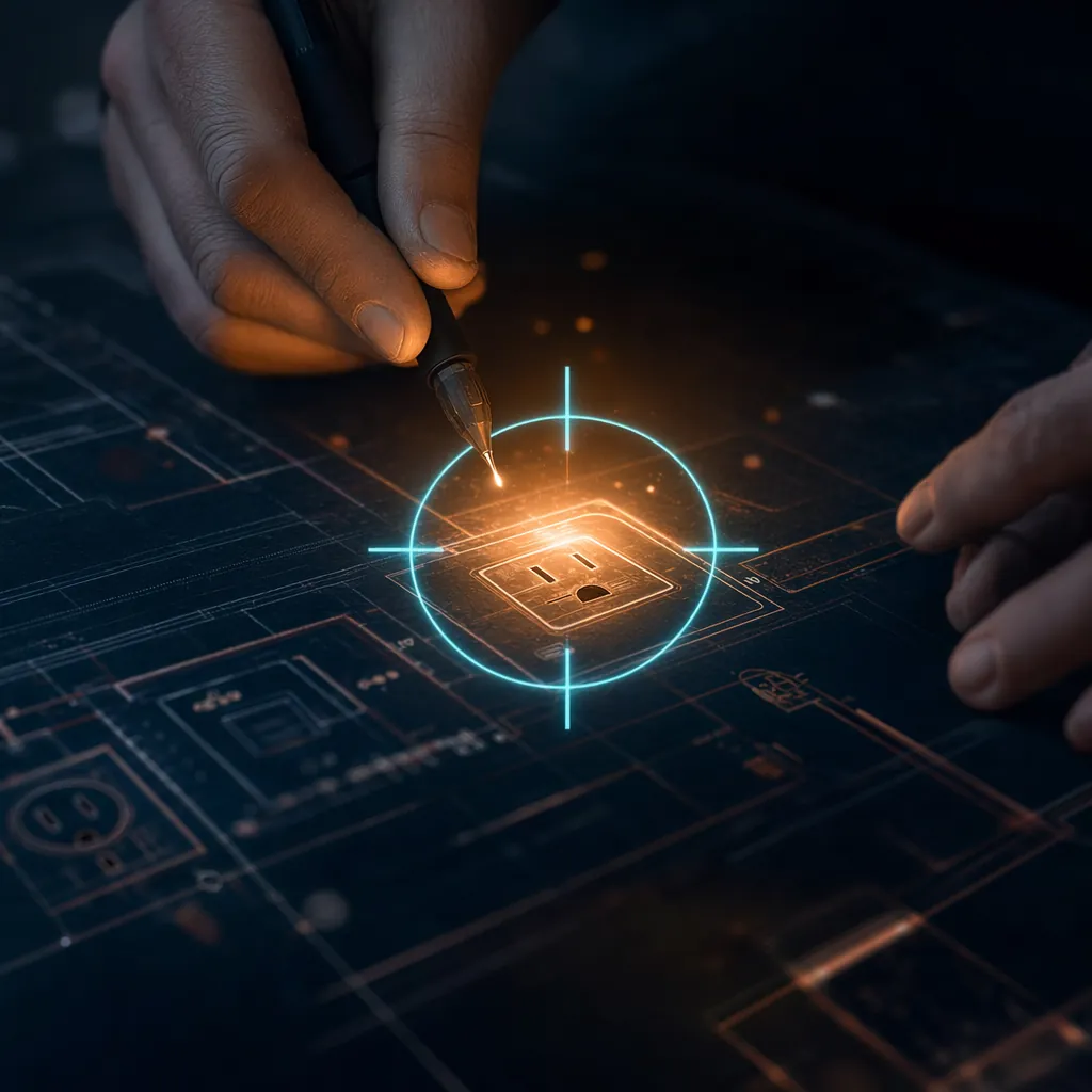 Crosshair locked onto a blueprint symbol representing the precision of paint spread-rate math