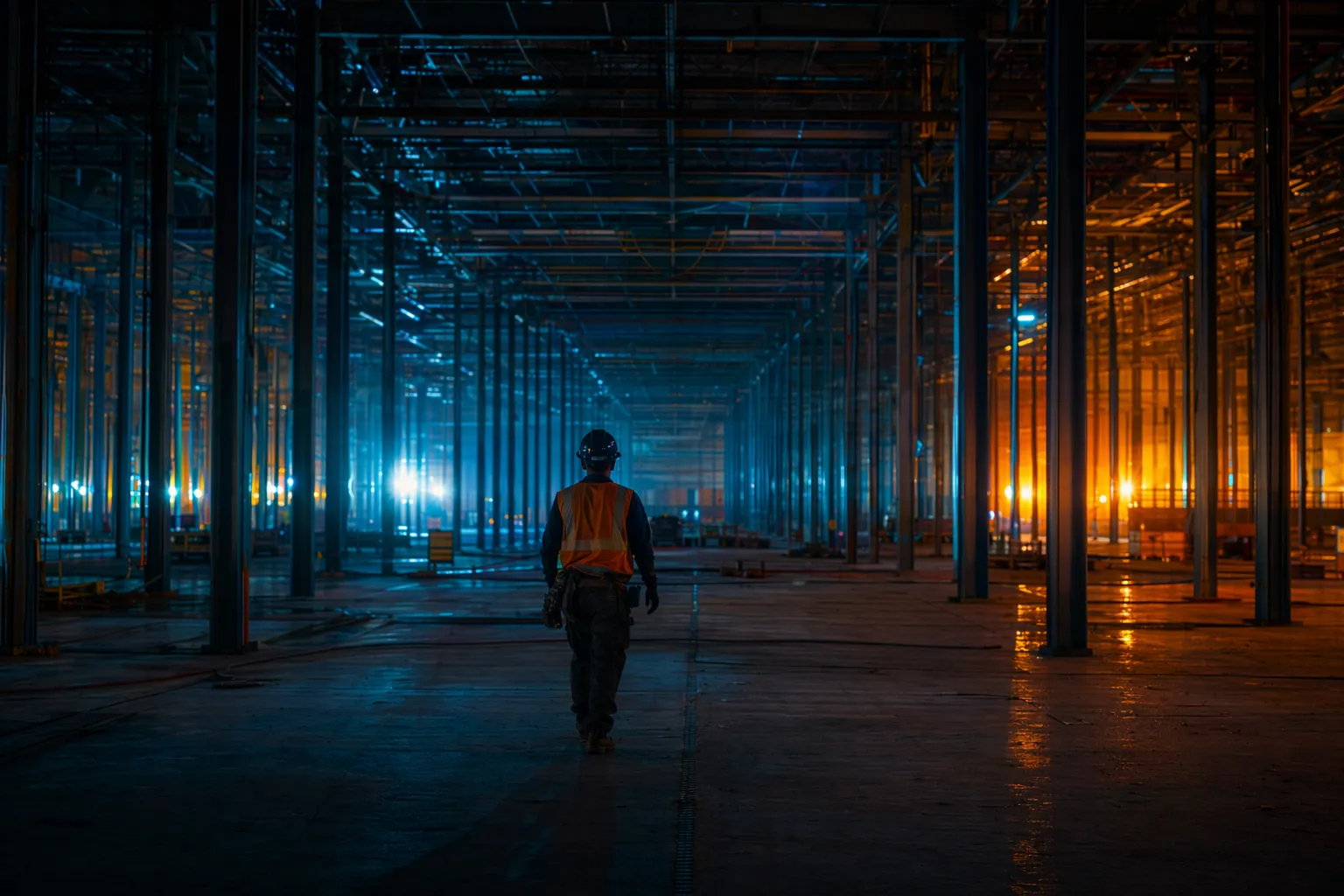 Vast building shell of structural steel columns — where tonnage gaps hide in the takeoff